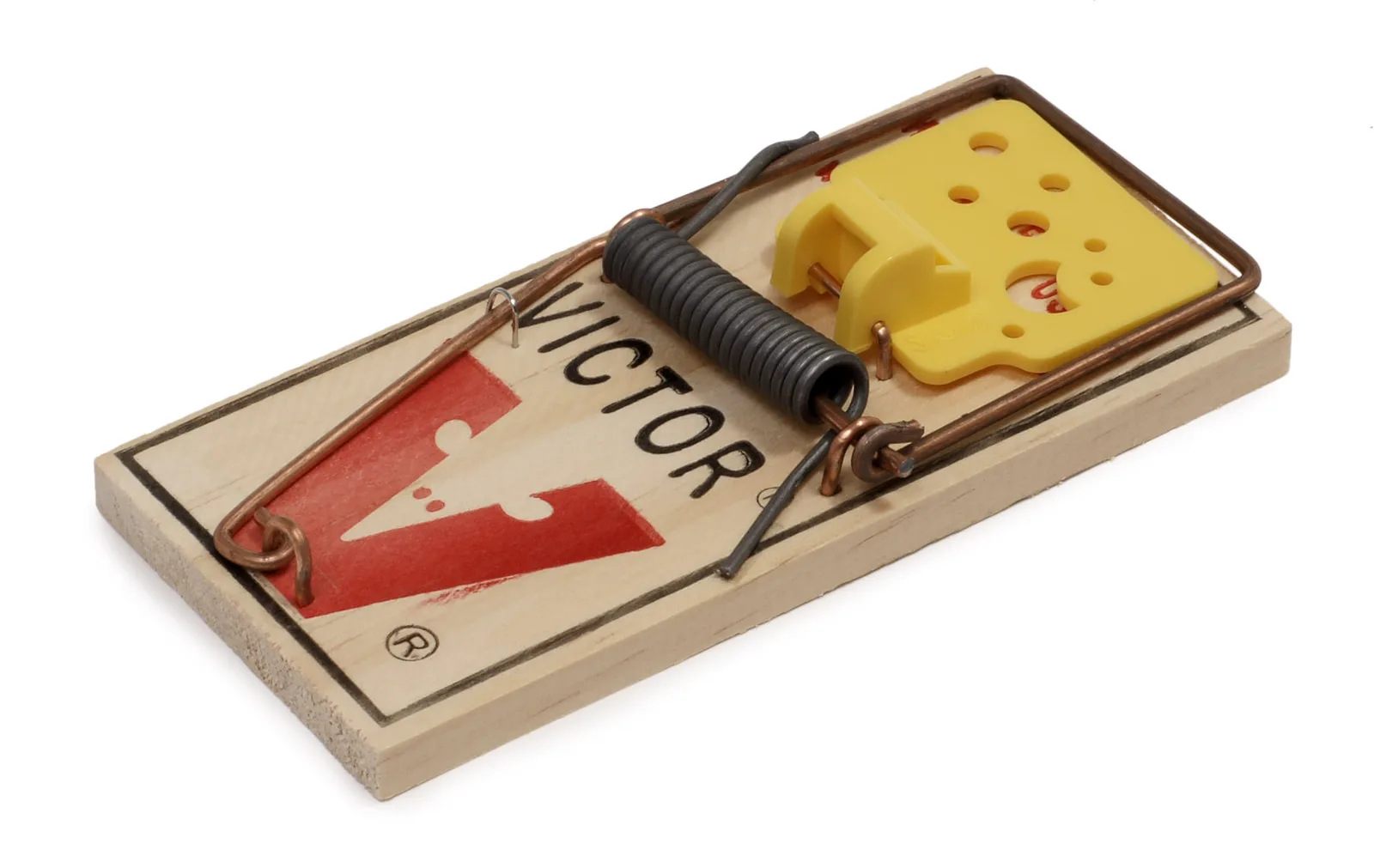An unset Victor wooden snap trap for mice.